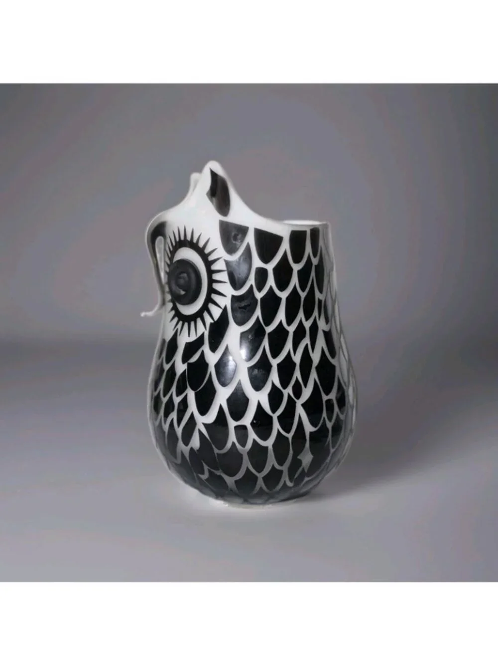Murano Style Black White Owl Art Glass Vase Cased Glass Big Eye Design